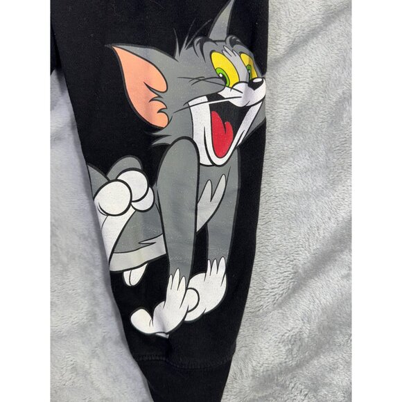 Tom & Jerry Black Sweatshirt Medium Pullover  With Sleeve Graphics Fleece-Lined - Picture 5 of 16